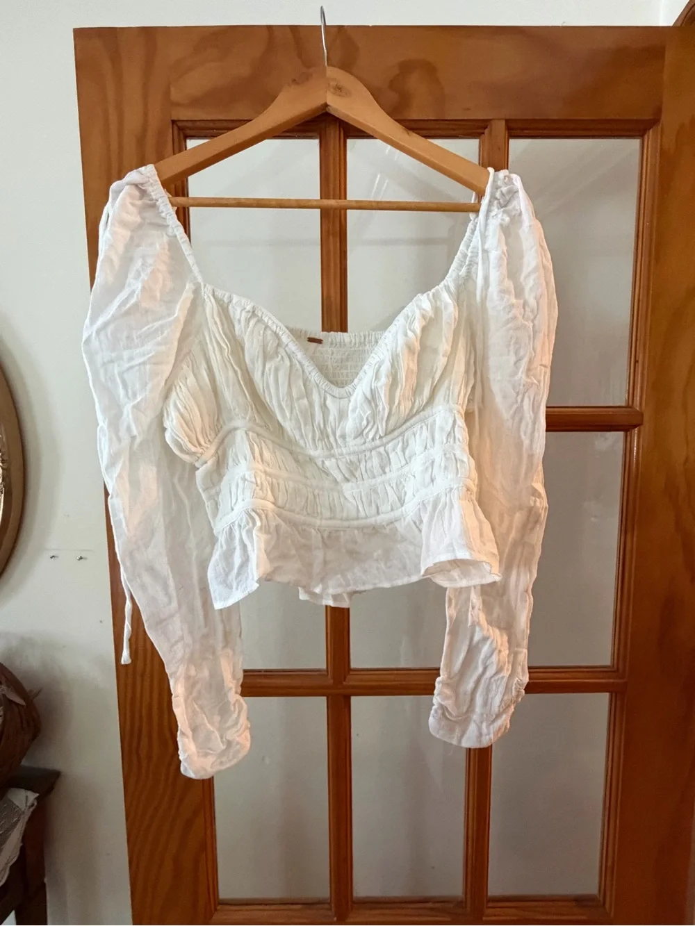 Free People White Puff Sleeve Peasant Top